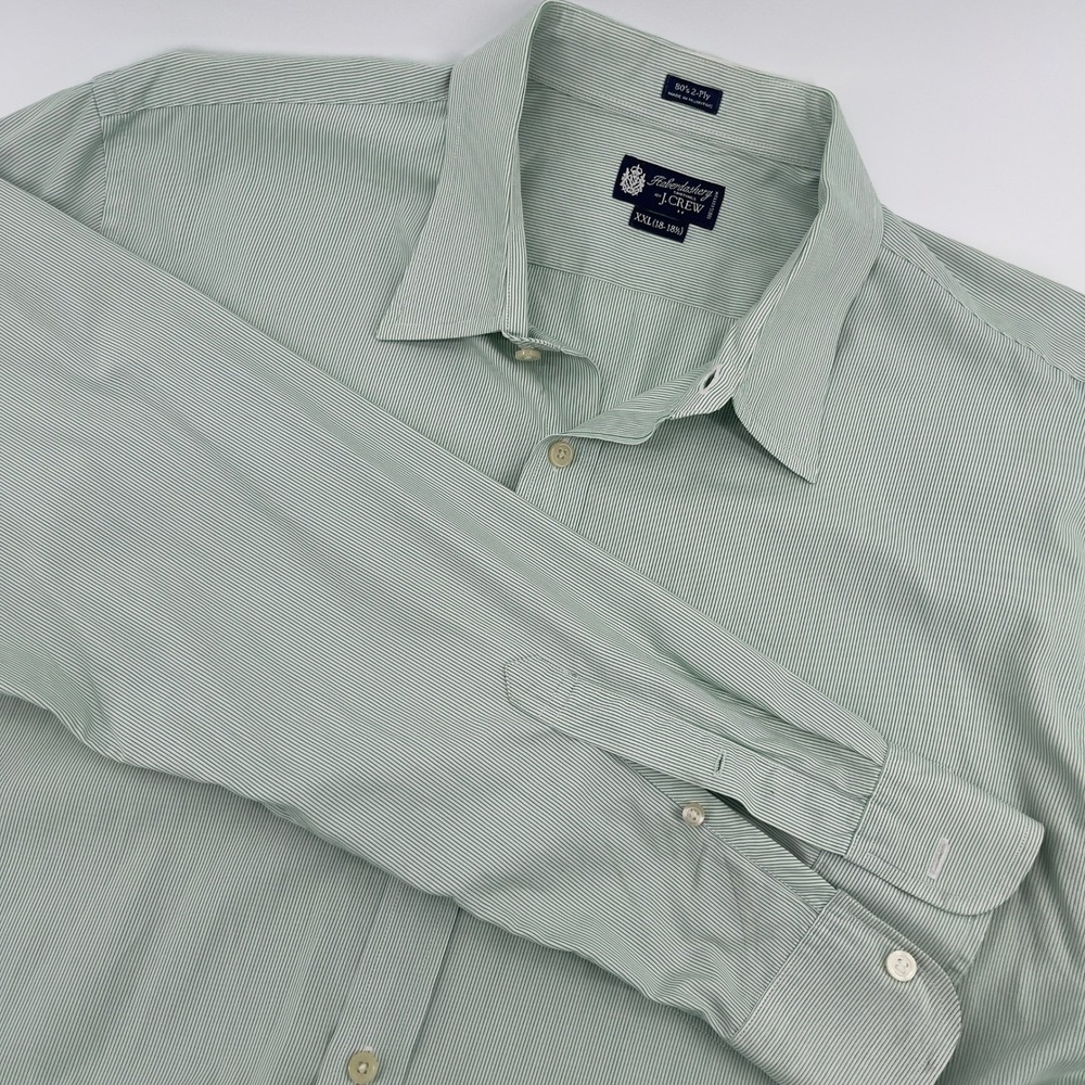 Haberdashery J.Crew XXL Mens Dress Shirt Green Striped‎ Long Sleeve Button Up